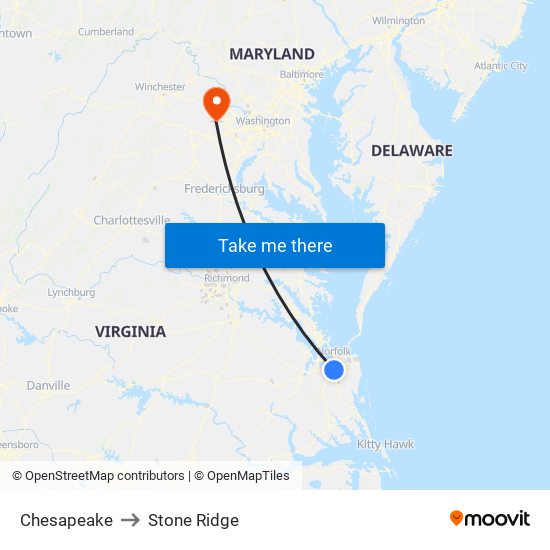 Chesapeake to Stone Ridge map