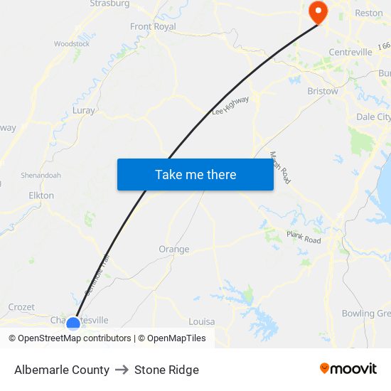 Albemarle County to Stone Ridge map