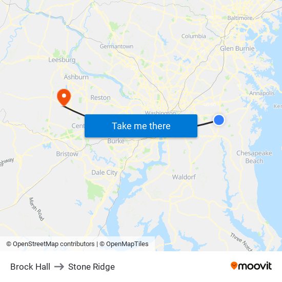 Brock Hall to Stone Ridge map