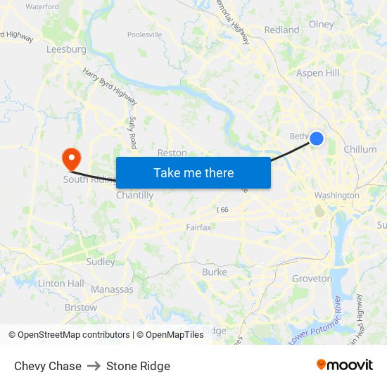 Chevy Chase to Stone Ridge map