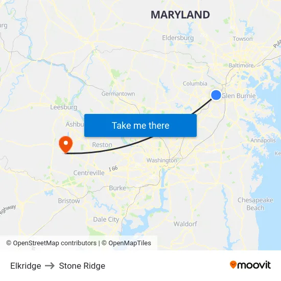 Elkridge to Stone Ridge map