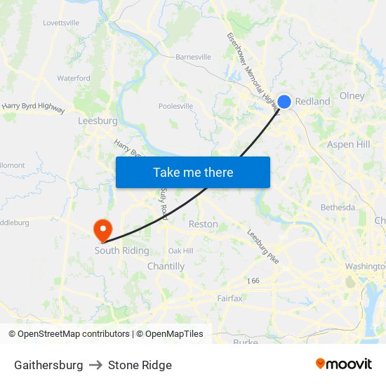 Gaithersburg to Stone Ridge map