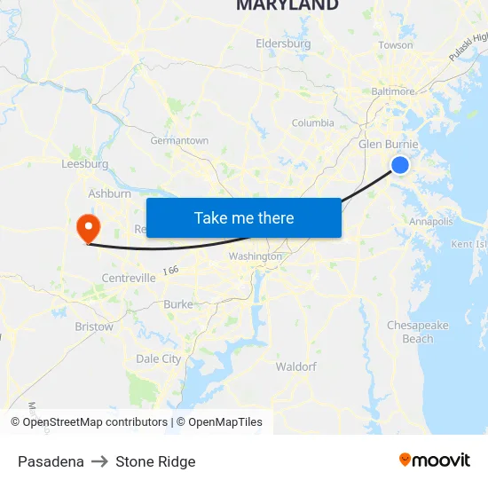 Pasadena to Stone Ridge map