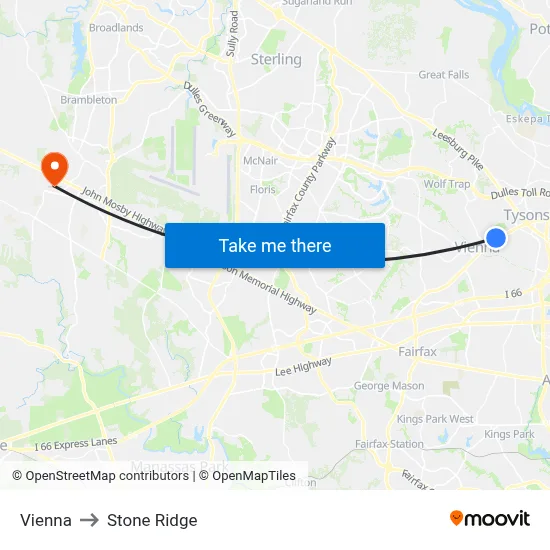 Vienna to Stone Ridge map