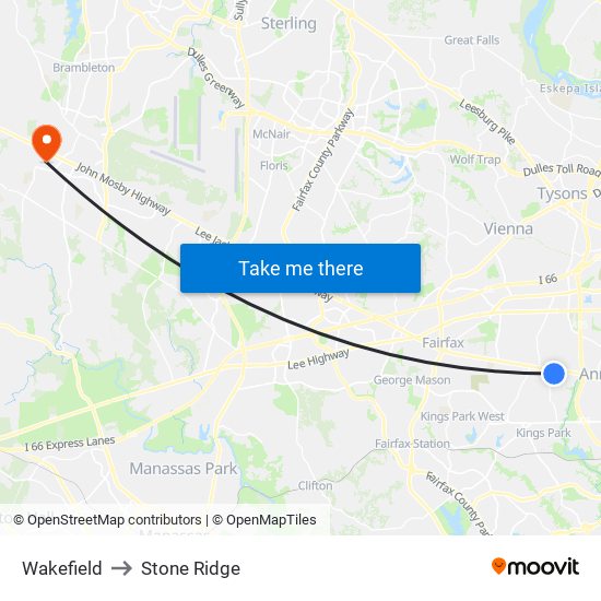 Wakefield to Stone Ridge map