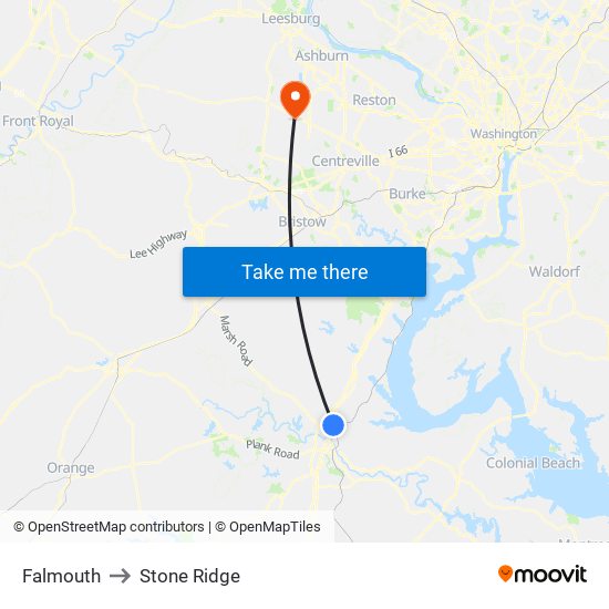 Falmouth to Stone Ridge map