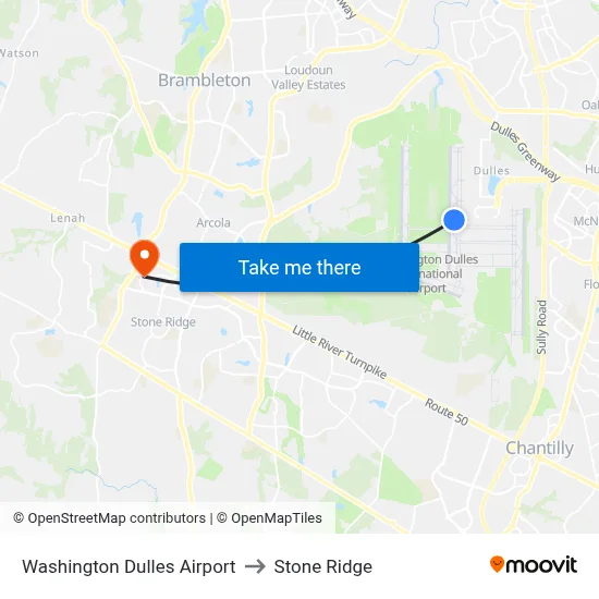 Washington Dulles Airport to Stone Ridge map