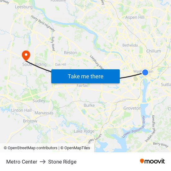 Metro Center to Stone Ridge map