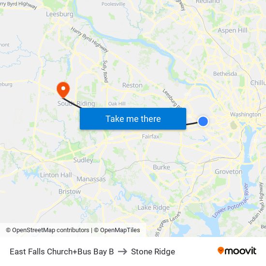 East Falls Church+Bay B to Stone Ridge map