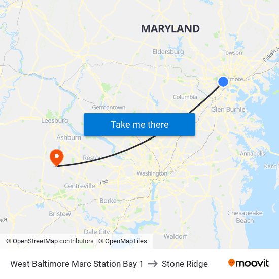 West Baltimore Marc Station Bay 1 to Stone Ridge map