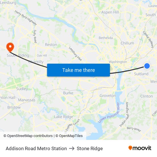 Addison Road Metro Station to Stone Ridge map