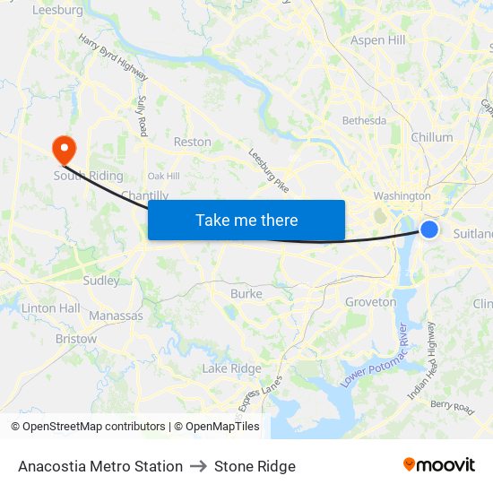 Anacostia Metro Station to Stone Ridge map