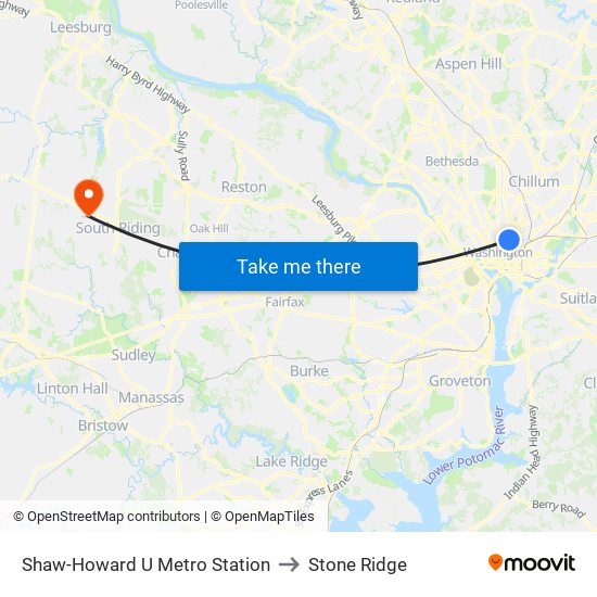 Shaw-Howard U Metro Station to Stone Ridge map
