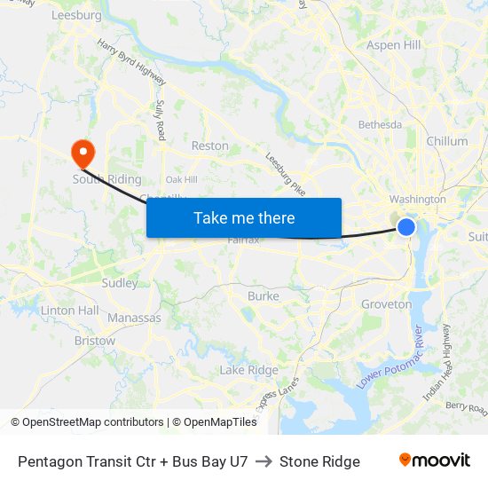 Pentagon Transit Ctr + Bus Bay U7 to Stone Ridge map