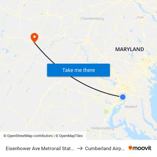 Eisenhower Ave Metrorail Station to Cumberland Airport map