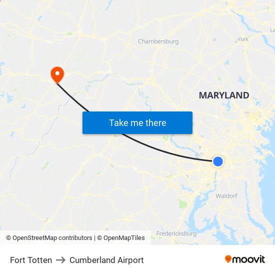 Fort Totten to Cumberland Airport map