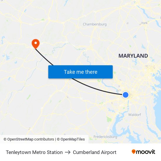 Tenleytown Metro Station to Cumberland Airport map