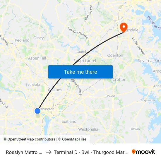 Rosslyn Metro Station to Terminal D - Bwi - Thurgood Marshall Airport map