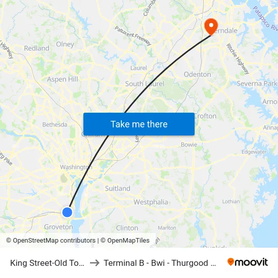 King Street-Old Town+Bay C to Terminal B - Bwi - Thurgood Marshall Airport map