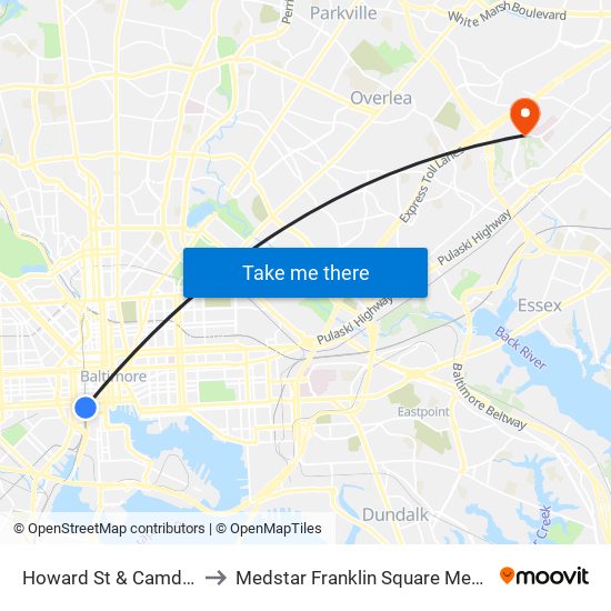 Howard St & Camden St Sb to Medstar Franklin Square Medical Center map