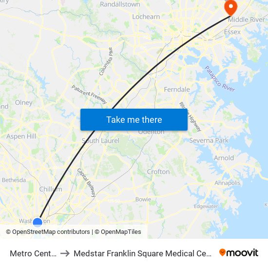 Metro Center to Medstar Franklin Square Medical Center map