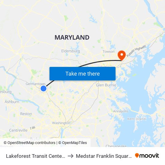 Lakeforest Transit Center & Odendhal Ave to Medstar Franklin Square Medical Center map