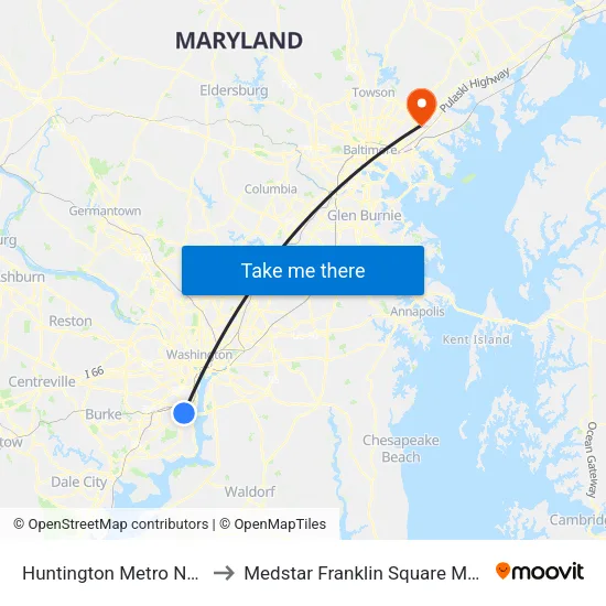 Huntington Metro North Bay C to Medstar Franklin Square Medical Center map