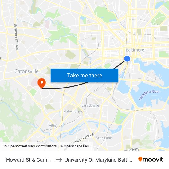 Howard St & Camden St Sb to University Of Maryland Baltimore (Umbc) map