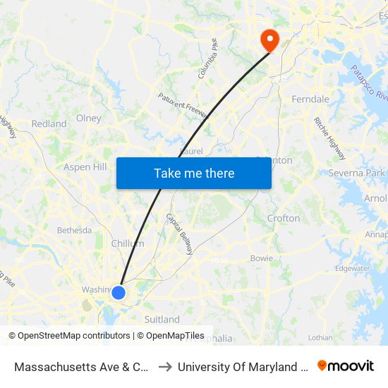 Massachusetts Ave & Columbus Cir NE Eb to University Of Maryland Baltimore (Umbc) map