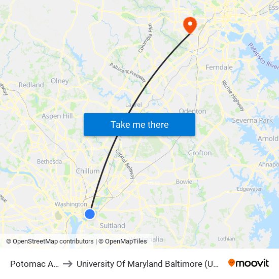 Potomac Ave to University Of Maryland Baltimore (Umbc) map