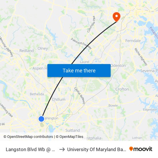 Langston Blvd Wb @ N Nash St MB to University Of Maryland Baltimore (Umbc) map