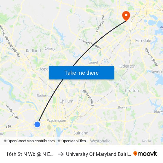 16th St N Wb @ N Edison St Ns to University Of Maryland Baltimore (Umbc) map