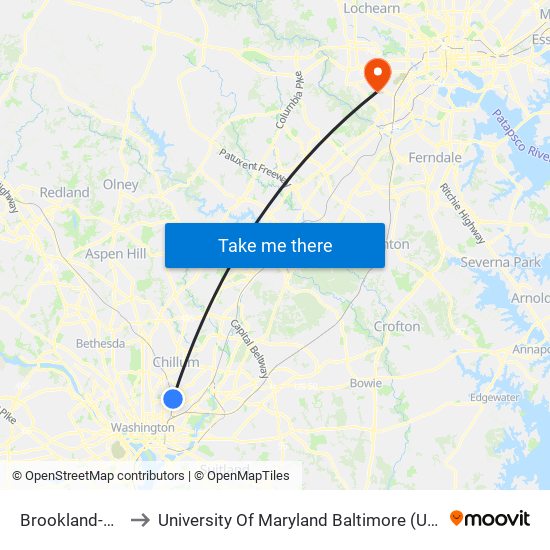 Brookland-Cua to University Of Maryland Baltimore (Umbc) map