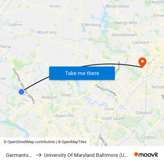 Germantown to University Of Maryland Baltimore (Umbc) map