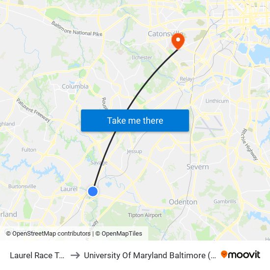 Laurel Race Track to University Of Maryland Baltimore (Umbc) map