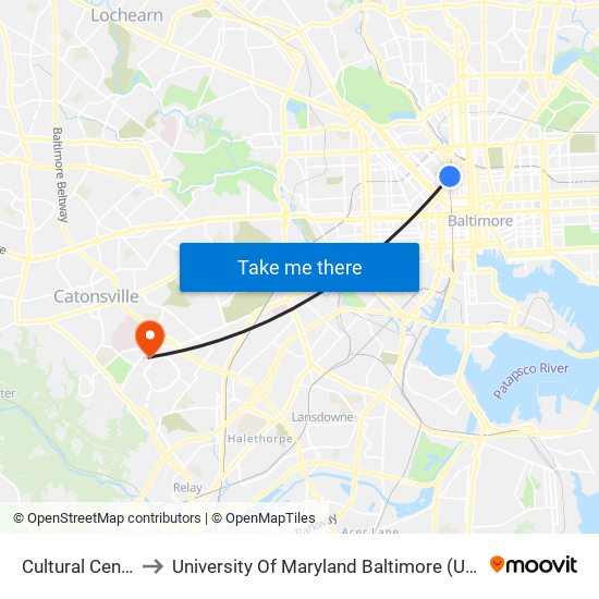 Cultural Center to University Of Maryland Baltimore (Umbc) map