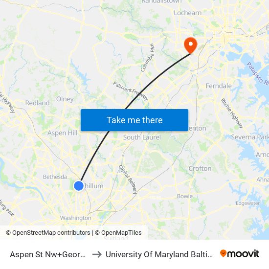 Aspen St Nw+Georgia Av NW to University Of Maryland Baltimore (Umbc) map