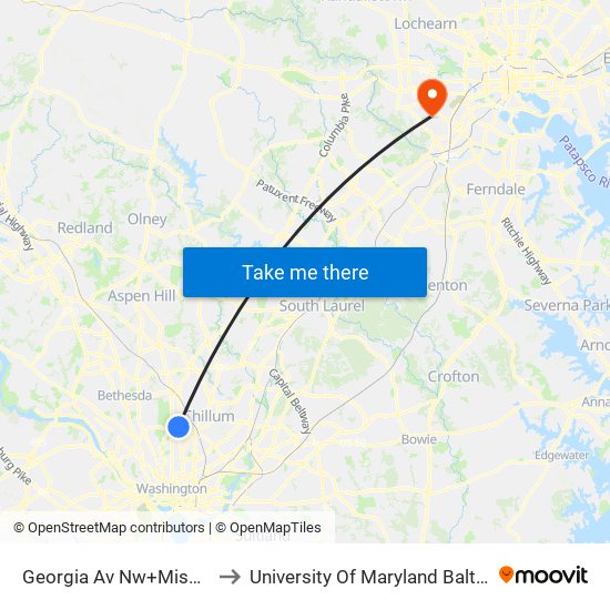 Georgia Av Nw+Missouri Av NW to University Of Maryland Baltimore (Umbc) map