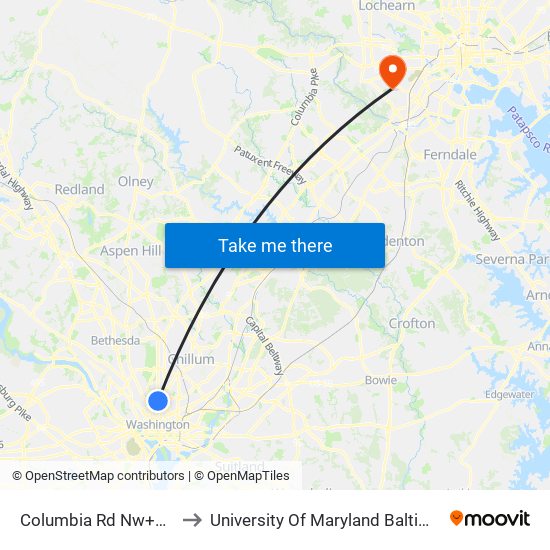 Columbia Rd Nw+16 St NW to University Of Maryland Baltimore (Umbc) map