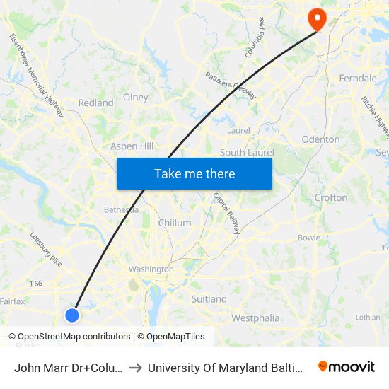 John Marr Dr+Columbia Pk to University Of Maryland Baltimore (Umbc) map