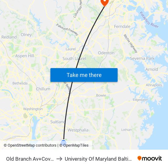 Old Branch Av+Coventry Wy to University Of Maryland Baltimore (Umbc) map