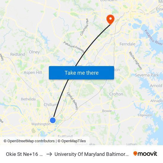 Okie St Ne+16 St NE to University Of Maryland Baltimore (Umbc) map