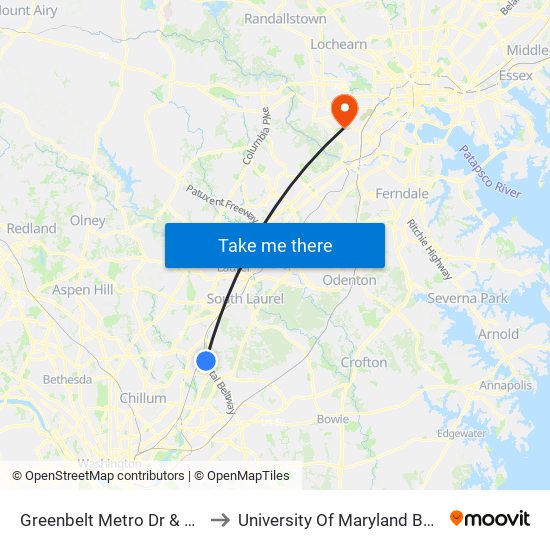 Greenbelt Metro Dr & Cherrywood Ln to University Of Maryland Baltimore (Umbc) map