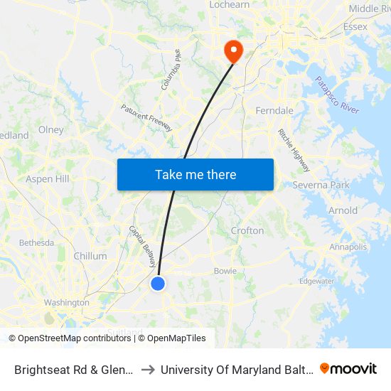 Brightseat Rd & Glenarden Pkwy to University Of Maryland Baltimore (Umbc) map