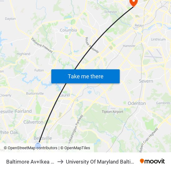 Baltimore Av+Ikea Center Bl to University Of Maryland Baltimore (Umbc) map