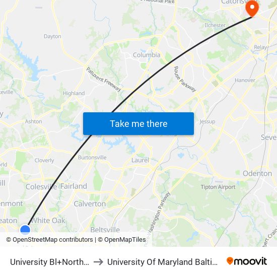 University Bl+Northwood Hs to University Of Maryland Baltimore (Umbc) map