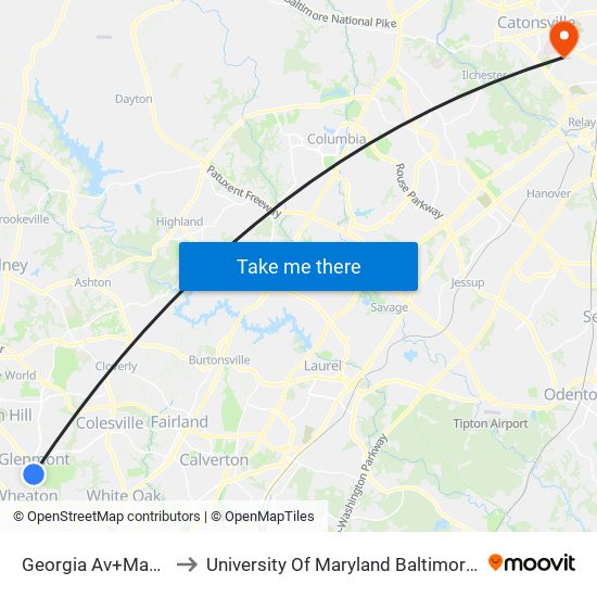 Georgia Av+Mason St to University Of Maryland Baltimore (Umbc) map