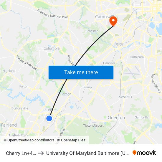 Cherry Ln+4 St to University Of Maryland Baltimore (Umbc) map