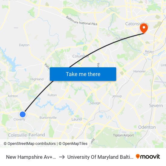 New Hampshire Av+Harding La to University Of Maryland Baltimore (Umbc) map