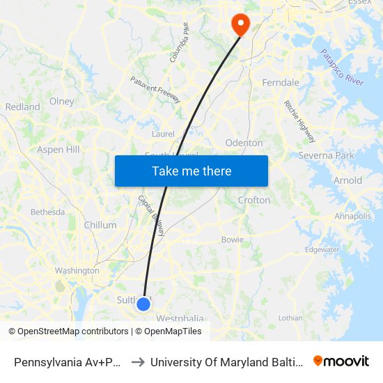 Pennsylvania Av+Parkland Dr to University Of Maryland Baltimore (Umbc) map